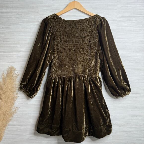 Free People mini dress velvet smocked pleated boho cocktail party Small - Picture 7 of 10